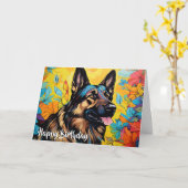 Cartoon Duitse Herder in een Tuin Custom Kaart (Gele Bloem)