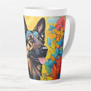 Cartoon Duitse herder in een tuin latte Mok