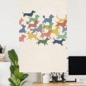 Cartoon dynamische hond silhouetten spelen op papi poster (Thuiskantoor)