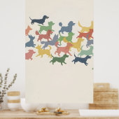 Cartoon dynamische hond silhouetten spelen op papi poster (Keuken)