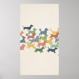 Cartoon dynamische hond silhouetten spelen op papi poster
