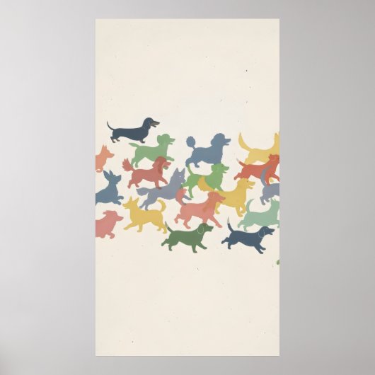 Cartoon dynamische hond silhouetten spelen op papi poster (Voorkant)