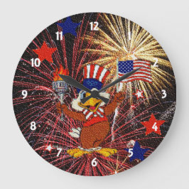 Cartoon Eagle en Fireworks Clock Grote Klok