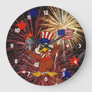 Cartoon Eagle en Fireworks Clock Grote Klok