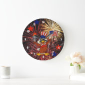 Cartoon Eagle en Fireworks Clock Grote Klok (Huis)