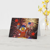 Cartoon Eagle met vlag en Vuurwerk (getextureerd) Kaart (Gele Bloem)