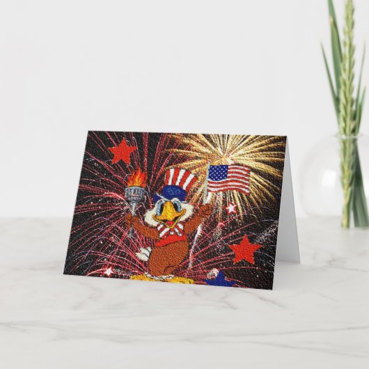 Cartoon Eagle met vlag en Vuurwerk (getextureerd) Kaart (Voorkant)