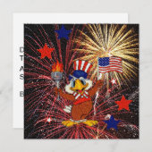 Cartoon Eagle met Vlag en Vuurwerkuitnodiging Kaart (Voorkant / Achterkant)