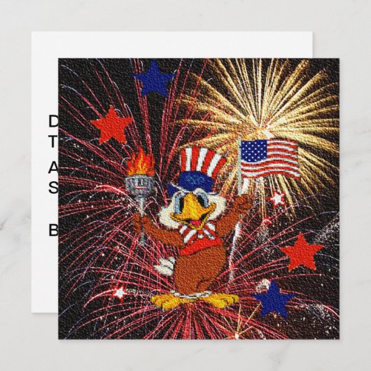 Cartoon Eagle met Vlag en Vuurwerkuitnodiging Kaart (Voorkant / Achterkant)