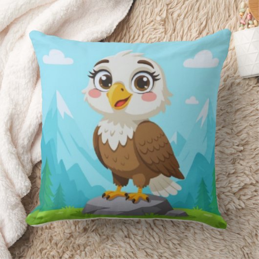 Cartoon Eagle on Rock – Cute Vector Character Kussen (Deken)