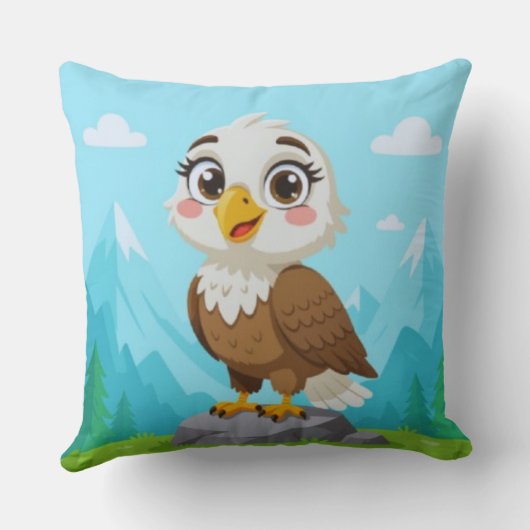 Cartoon Eagle on Rock – Cute Vector Character Kussen (Achterkant)