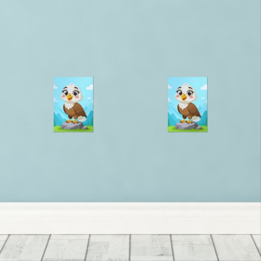 Cartoon Eagle on Rock – Cute Vector Character Muurkunst Sets (Houten vloer)