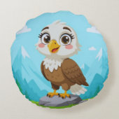 Cartoon Eagle on Rock – Cute Vector Character Rond Kussen (Achterkant)