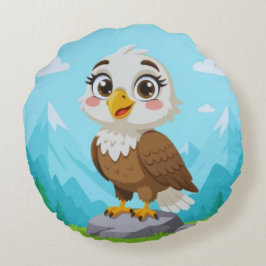 Cartoon Eagle on Rock – Cute Vector Character Rond Kussen