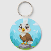 Cartoon Eagle on Rock – Cute Vector Character Sleutelhanger (Voorkant)
