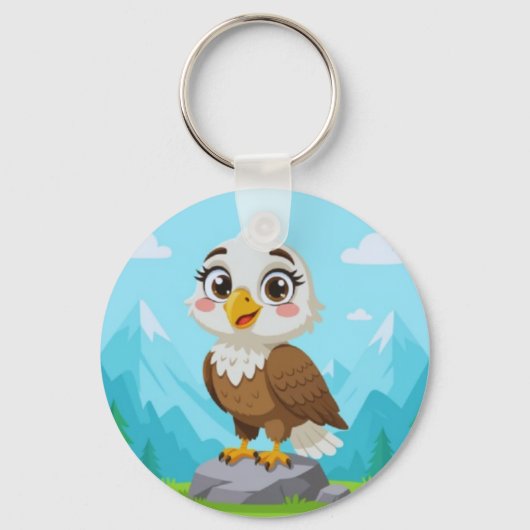 Cartoon Eagle on Rock – Cute Vector Character Sleutelhanger (Achterkant)