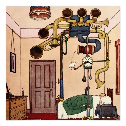 Cartoon “Early to Bed” van W Heath Robinson Foto Afdruk (Voorkant)