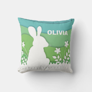 Cartoon-easter bunny in groene lente-natuur kussen