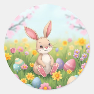Cartoon Easter Bunny Ronde Sticker