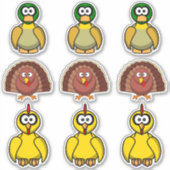 Cartoon Eend, Kalkoen, Kip Sticker (Voorkant)