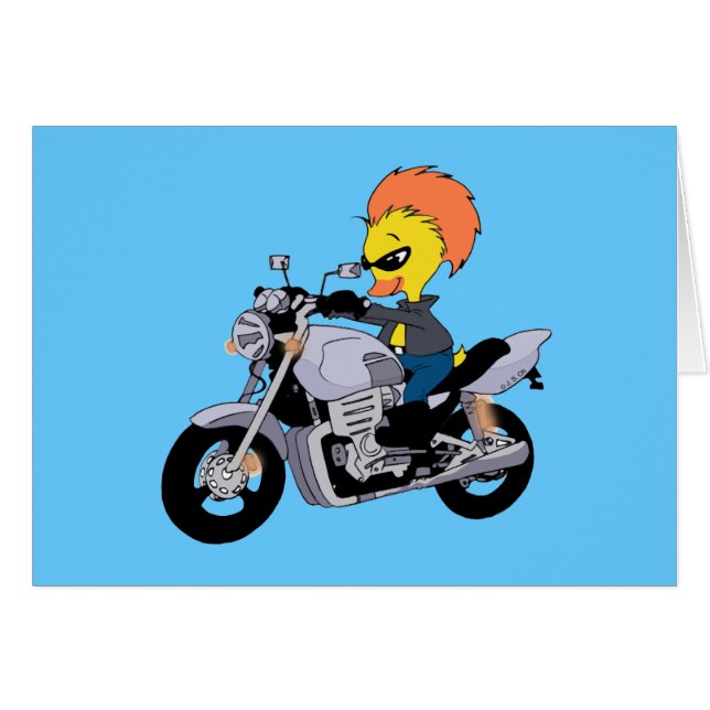 Cartoon eend op een koelmotorfiets (Voorkant Horizontaal)
