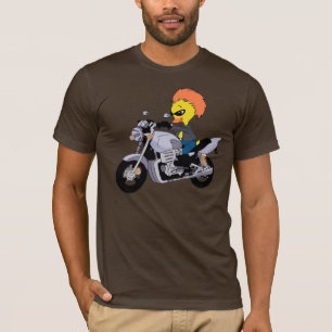 Cartoon eend op een koelmotorfiets t-shirt
