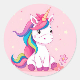 🦄 Cartoon Eenhoorn Regenboog Manen Cute Fantasy M Ronde Sticker