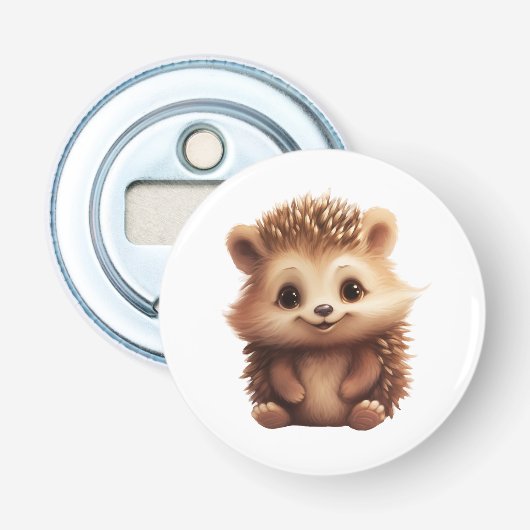 Cartoon egel illustratie button flesopener (Voorkant)