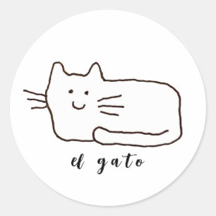Cartoon El Gato Kat Doodle Lijn Ronde Sticker