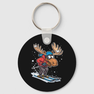 Cartoon eland skiet in winter outfit illustratie sleutelhanger