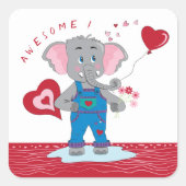 Cartoon Elephant Hearts | Geweldige achteruitrijde Vierkante Sticker (Voorkant)