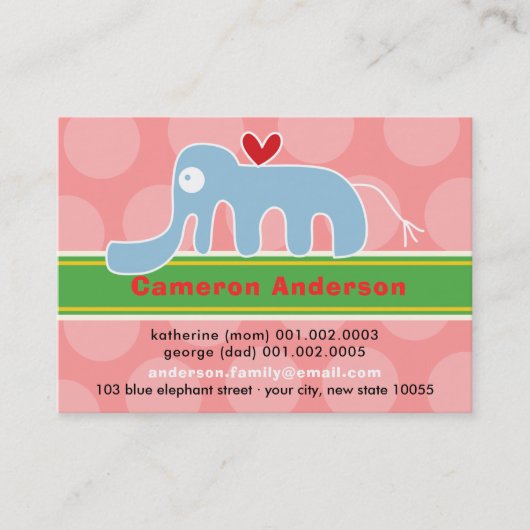 Cartoon Elephant Kind Profile Photo Calling Card Visitekaartje (Voorkant)
