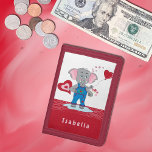 Cartoon Elephant Kind Red Wallet Drievoud Portemonnee<br><div class="desc">Cartoon olifant kind rode portemonnee . Personaliseer met de naam van het kind. © ArianeC Illustraties-Alle rechten voorbehouden</div>