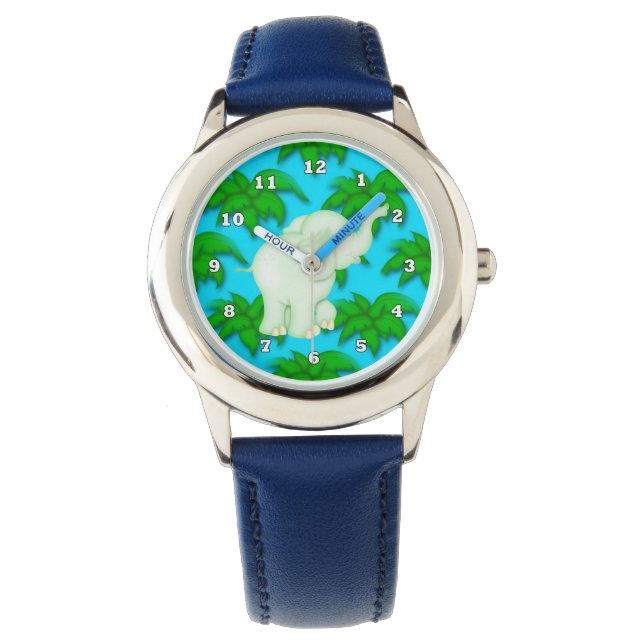 Cartoon Elephant kinder Oerwoud watch Horloge (Voorkant)