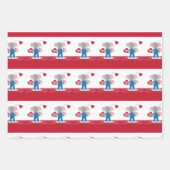 Cartoon Elephant | Roze rode harten Valentijnsdag Inpakpapier Vel (Voorkant)