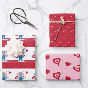 Cartoon Elephant Roze rode harten Valentijnsdag Inpakpapier Vel