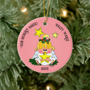 Cartoon engel met ster kerst ornament