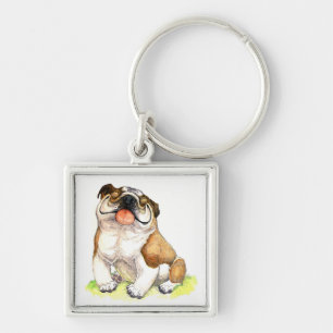 Cartoon Engelse Bulldog Puppy Sleutelhanger