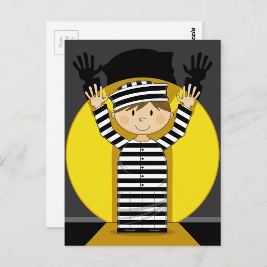 Cartoon Escaped Prisoner in Spotlight Briefkaart (Voorkant / Achterkant)