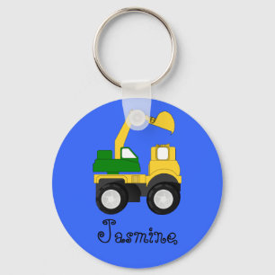 Cartoon Excavator - Persoonlijke naam Cadeautje Sleutelhanger