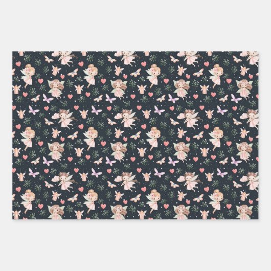Cartoon Fairy With Flowers Seamless Pattern Inpakpapier Vel (Voorkant)