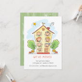 Cartoon Familie Huis Verhuizen Aankondiging Kaart (Voorkant / Achterkant in situ)