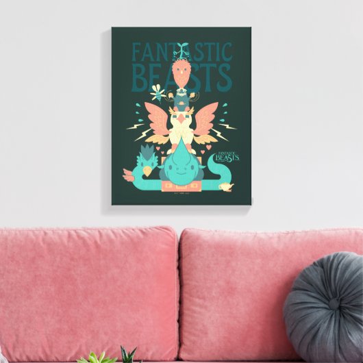 Cartoon Fantastic Beasts Emerge From Suitcase Canvas Afdruk (Insitu (Woonkamer))