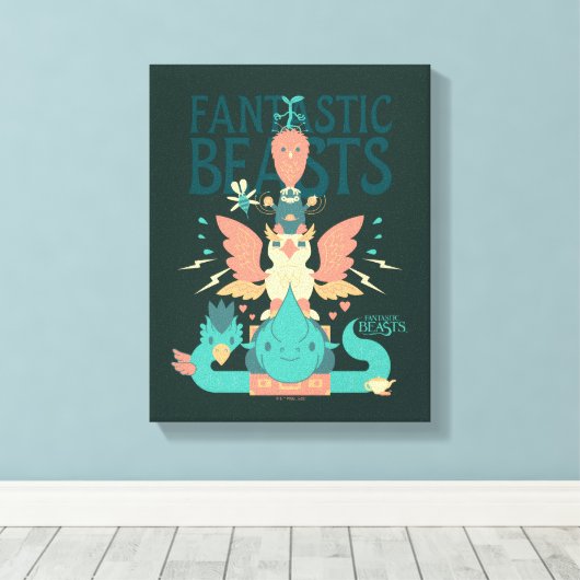 Cartoon Fantastic Beasts Emerge From Suitcase Canvas Afdruk (Insitu (Houten vloer))