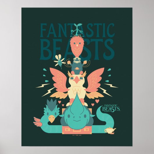 Cartoon Fantastic Beasts Emerge From Suitcase Poster (Voorkant)