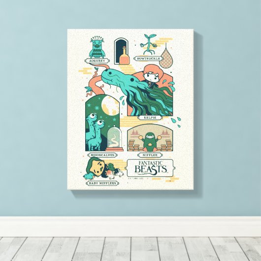Cartoon Fantastic Beasts Scenes Canvas Afdruk (Insitu (Houten vloer))