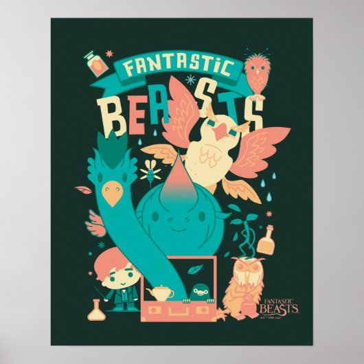 Cartoon Fantastische borsten met nieuwe scamander Poster (Voorkant)