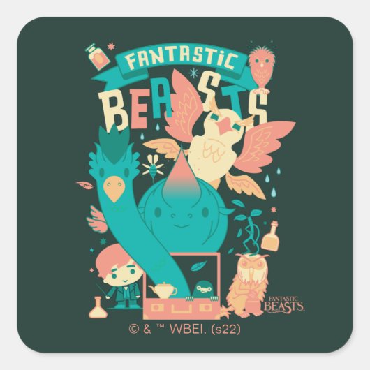 Cartoon Fantastische borsten met nieuwe scamander Vierkante Sticker (Voorkant)