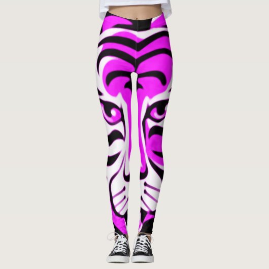 Cartoon Fantasy Paarse tijger Leggings (Voorkant)