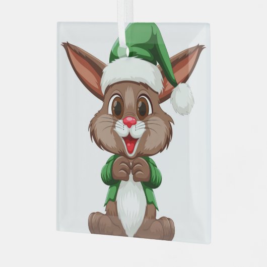 Cartoon Feestkonijn Glas Ornament (Voorkant links)